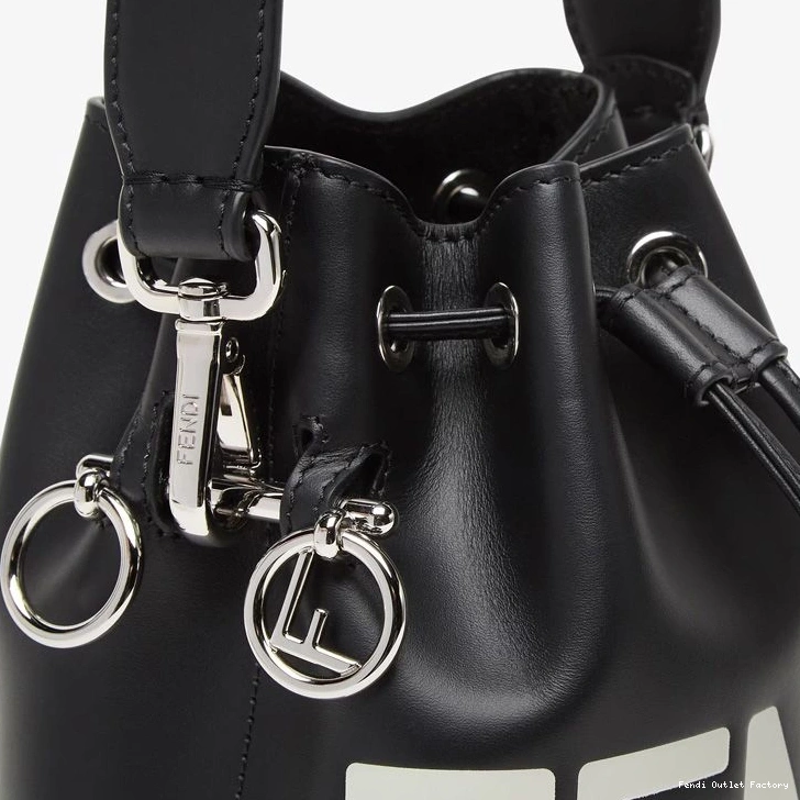 Vintage HOT Leather Tresor Mini Bucket Logo Bag Mon Black ROMA In Fendi White Calf 0817